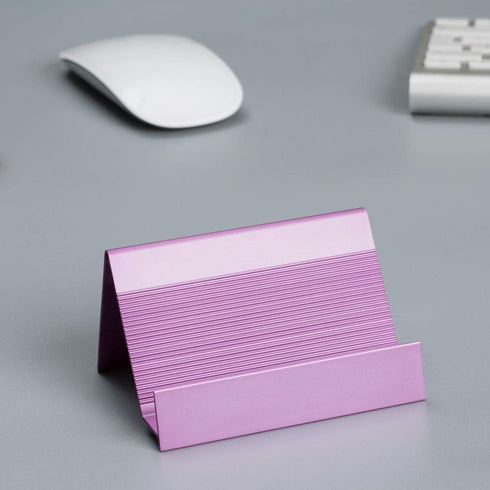Business Card Holder Aluminum Display Stand - High-end Desktop Organizer, Light Purple, 1 Pack