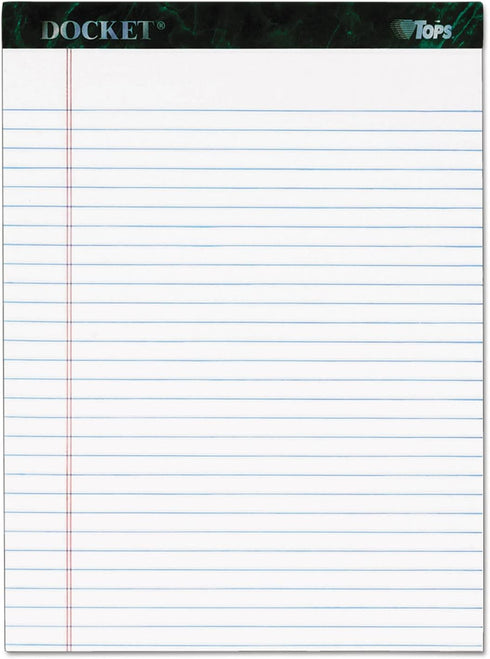 TOPS Docket Writing Tablet, 8-1/2 x 11-3/4 Inches, Perforated, White, Legal/Wide Rule, 50 Sheets, 6 Pads