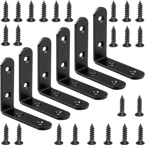 6 Pcs Black L Bracket Corner Braces Stainless Steel 65x65mm Heavy Duty