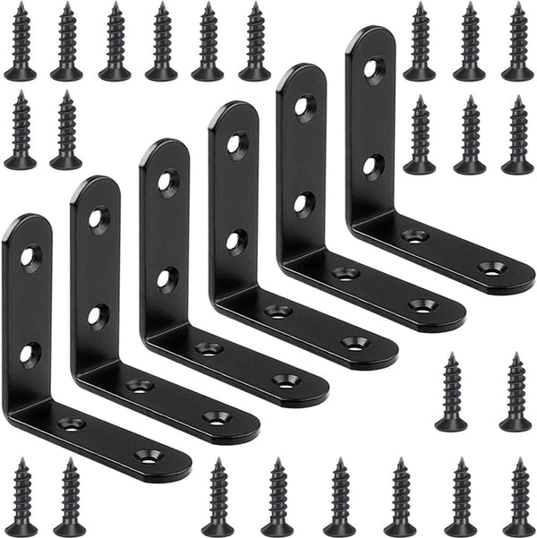 6 Pcs Black L Bracket Corner Braces Stainless Steel 65x65mm Heavy Duty