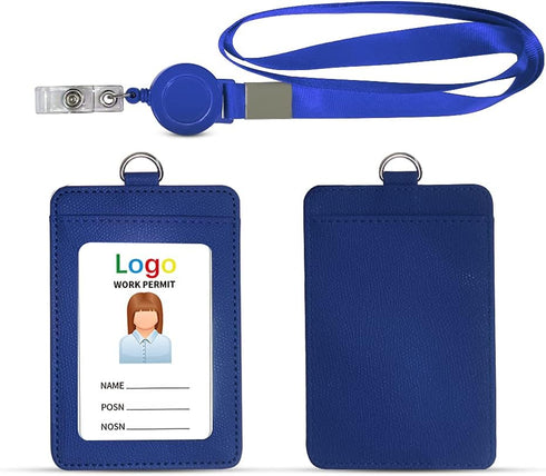 HYCOPROT ID Badge Holder with Lanyard, Heavy Duty Retractable PU Leather Vertical Horizontal Card Holders for Office