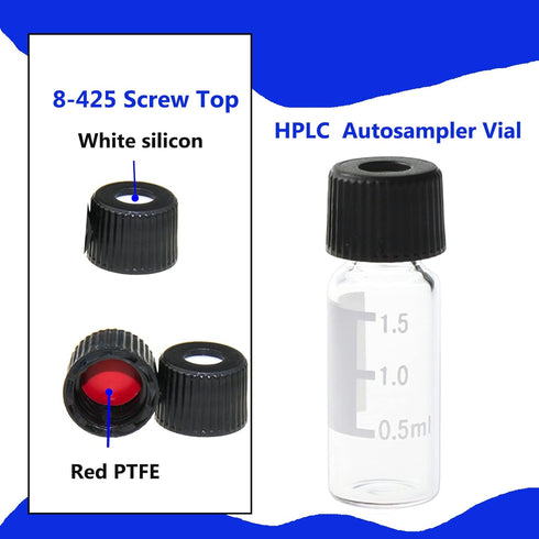 ALWSCI 2ml 8mm HPLC Vial, Clear Autosampler Vial with Graduation, 100 Pack, Black Screw Cap with Hole