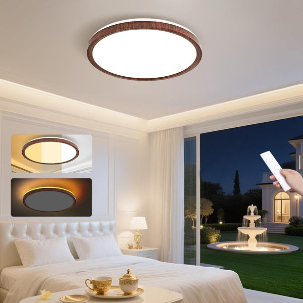 AOMEI Black Walnut Style Flush Mount Ceiling Light 36W 3000-6000K Full Spectrum Eye-Care