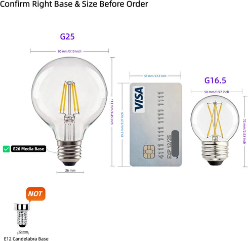 G25 Bulbs, 60W 500 CRI90+ E26 Dimmable 3500K, Bulbs 6 Pack LED Globe Light Equivalent Lumens, Base Neutral White Edison