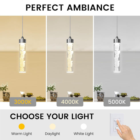 Dimmable 3000K/4000K/5000K Pendant Lights Kitchen Island, Modern Mini Pendant Light Fixtures with Crystal Stone, LED