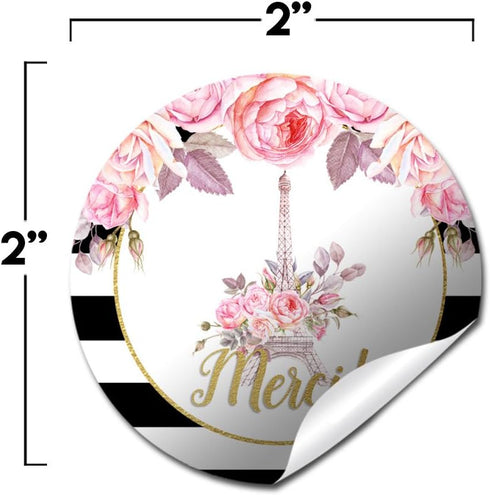 Ooh La La Paris Thank You Sticker Labels - 40 2" Party Circle Stickers by AmandaCreation for Party Favors, Envelope