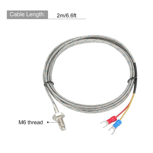 MECCANIXITY Thermocouple Temperature Sensor M6 Screw Temperature Probes J Type 6.6ft 0 to 750°C(32 to 1382°F)