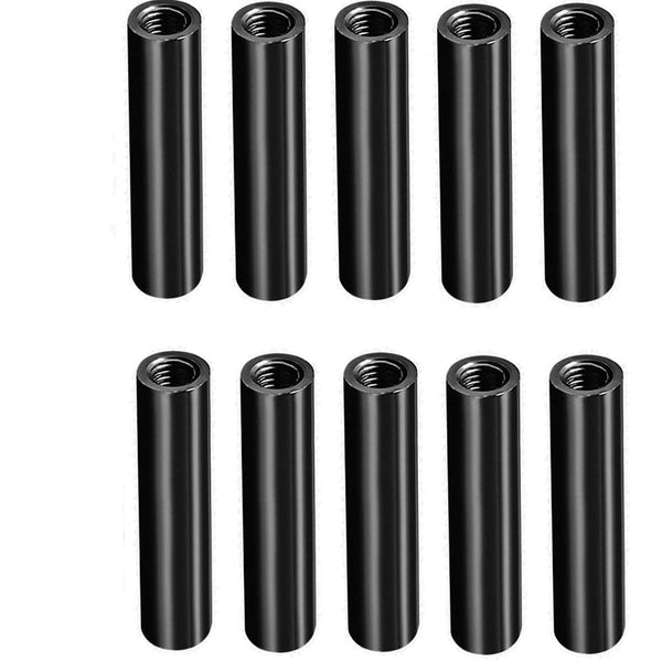 Black Female Threaded Round Aluminum Spacers - M3 x 35mm PCB Posts for Drone, RC Planes, Pack of 10