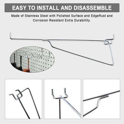 NORJIN 8 Pcs 8 Inch Metal Pegboard Hooks, Pegboard Accessories for Workbench, Kitchen, Garage, Retail Shop, Office