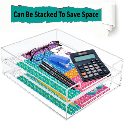 Tasybox Acrylic Letter Tray Paper Organizer, Clear Stackable Desk Accessories Tray for School, Home, Office Supplies