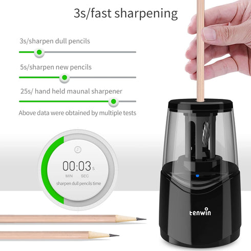 tenwin Rechargeable Electric Pencil Sharpener with Durable Helical Blade for No.2 & Colored Pencils