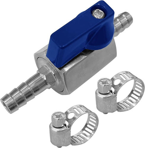 5/16" Hose Barb Mini Ball Valve, 304 Stainless Steel Shut Off Valve with Clamps for Water, Gas, Fuel, Drip Irrigation