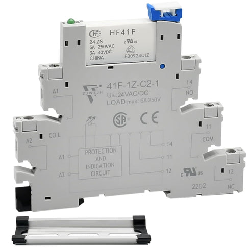 Electromagnetic Relay 24V DC/AC SPDT 6A with LED Indicator, Socket Base, DIN Rail, Ultra Thin 6.2mm