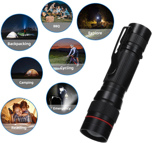 10 Pack Small Mini LED Flashlights, Single Mode Zoomable Flashlight AA Battery Powerful Flashlights with Pocket Clip