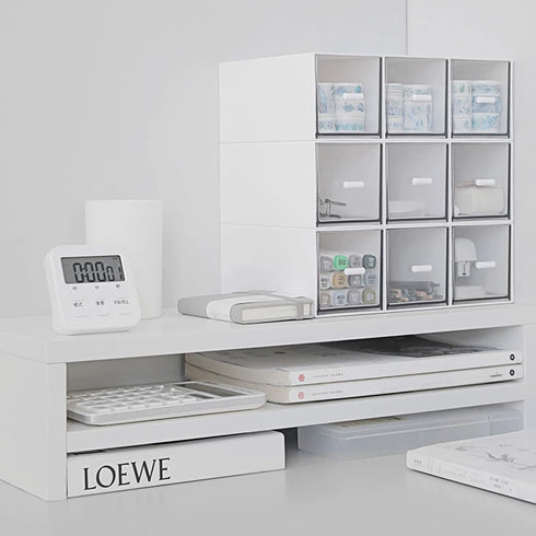 CertBuy 2 Pack Desk Organizer, Stackable Storage Drawers with 6 Compartments for Makeup Storage, White Plastic Desk
