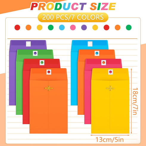 Geyee 200 Pcs 5 x 7" Manilla Clasp Envelopes, Gummed Closure 28 lb Kraft Paper for Storing or Mailing