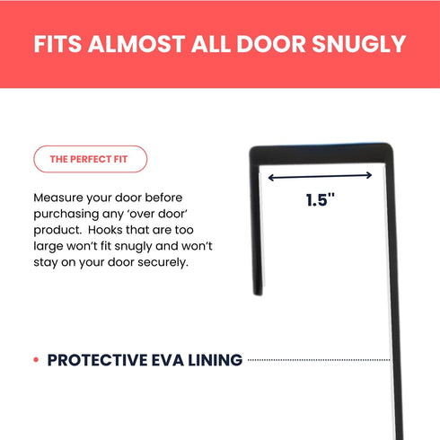 BLACK Over-The-Door Mirror Hanger Set (Heavy Duty) | Adjustable 14.5-inch Door Mirror Hooks with Protective Lining