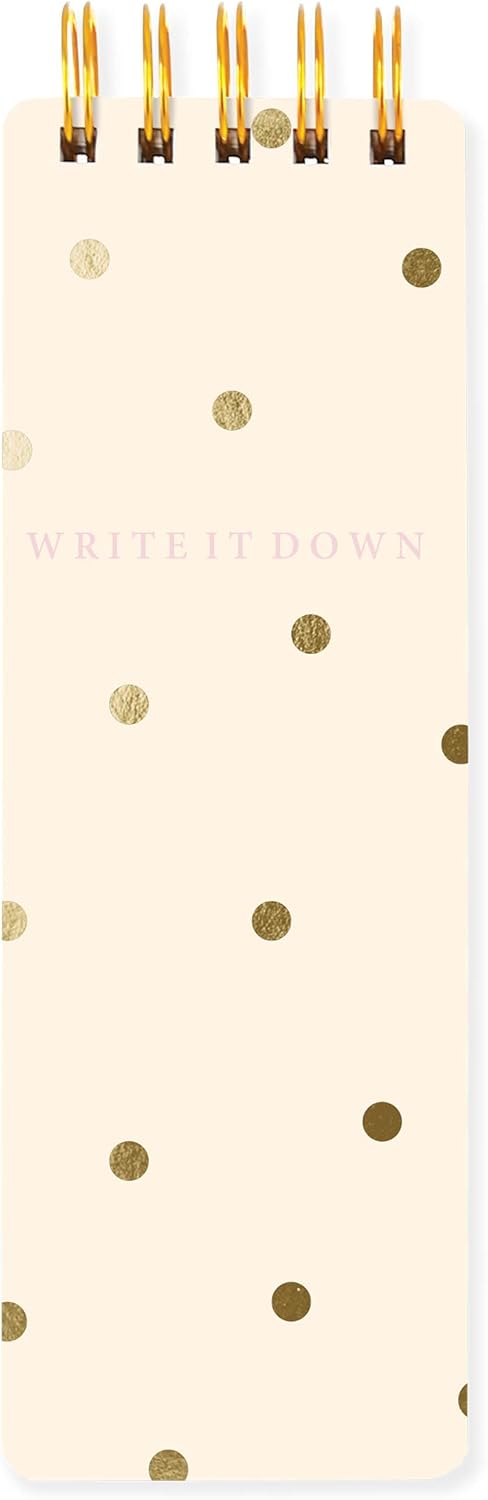 Graphique Reporter Journal, Cream Polka Dot, Embellished Gold Foil, 150 Lined Sheets, 3" x 8.75" - Perfect for Note