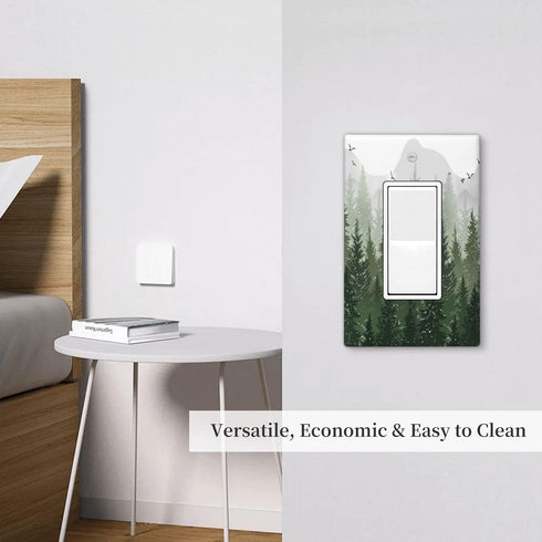 Rustic Green Forest 1 Gang Single Rocker Light Switch Cover Pine Tree Foggy Mountain Landscape Decorative Wall Plate