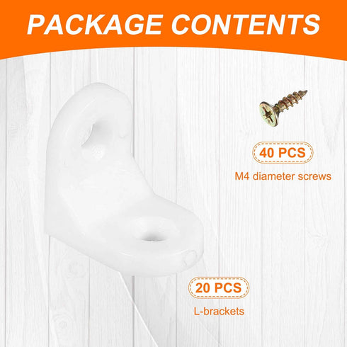 20pcs 0.7"x0.9" (16.6x23.1mm) 90 HARFINGTON Plastic l Brackets Small Round l Shape Bracket Degree Right Angle Corner
