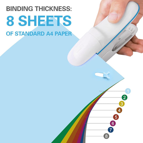 Stapleless Stapler, Staplers for Desk,Mini Stapler,Office Supplies,Paper Clinch Compact Staple Free Staple,with Labor Saving Structure Design for Office School, Up to 8 Sheets Binding, Ivory White by QINSIGN