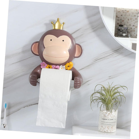 WOONEKY Wall Mounted Monkey Tissue Rack Cartoon Design Toilet Paper Holder Decorative Bathroom Roll Paper Stand Space