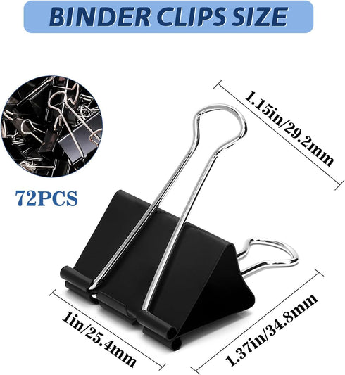 Medium Binder Clips, 72Pack, 1inch, Black Paper Binder Clips, Medium Paper Clips, Office Clips, with Storage Container for Office, Home, School by JIURUN