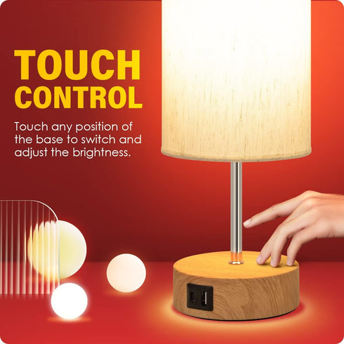 Yarra-Decor Bedside Lamp with USB A+C Charging Ports & AC Outlet, Touch Control Table Lamp for Bedroom, 3 Way Dimmable