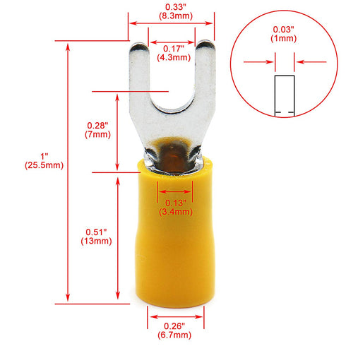 Baomain Insulated Fork Spade Wire Connector, Electrical Crimp Terminal SV5.5-4, 12-10 AWG (200PCS)