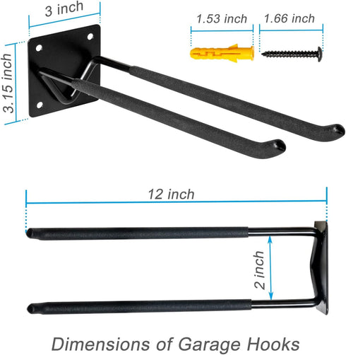 Gocenyi 2 Garage Hook Hangers Pcs, Shovel Holder Wall Mount, Rake Racks, Upgraded Ladder Hanger, Heavy Duty Folding