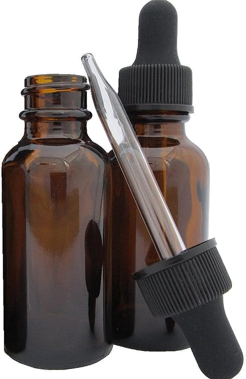 1oz Amber Glass Dropper Bottles, 30mL with Tapered Glass Droppers, Pack of 2