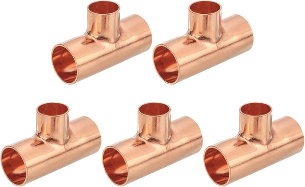 uxcell Copper Reducing Tee, 1-inch x 3/4-inch x 1-inch, 3pcs Copper Pressure Pipe Fitting Connector