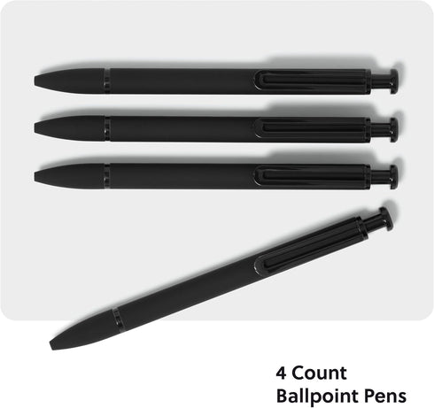 U Brands Midnight Monterey Ballpoint Pens, 4 Count, Black Soft Touch, Bold (1.0 mm) Point, Black Ink