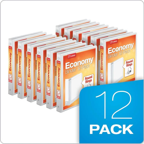 Cardinal Economy 3-Ring Binders, 1", Round Rings, Holds 225 Sheets, White, Carton of 12