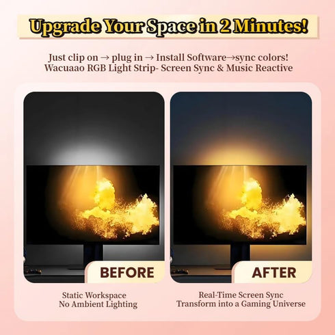 wacuaao 24 Inch Setup (24 inch) Monitor Backlight - Reactive LED Strip for PC and Mac - Screen Color and Music Sync