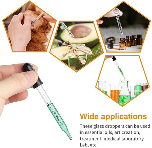 Eye Dropper Set for Essential Oils, 8Pcs Pipettes Dropper with Black Rubber Head, 1ml Dropper Measurer