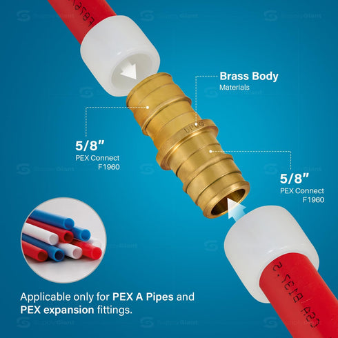 Pex-A 5/8" Straight Brass Coupling Expansion Pex F1960 Coupler for Pex-A-Tubing Connection (Pack of 5)