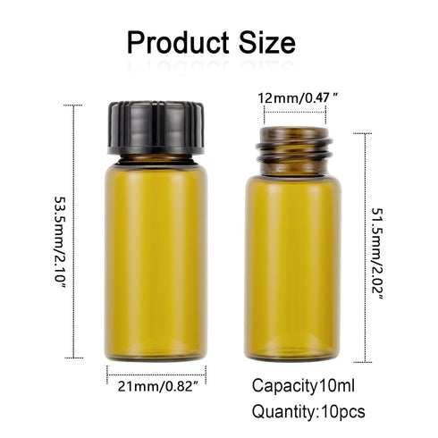 10ml Amber Glass Bottles for Essential Oils, Chemistry Lab Chemicals, Colognes & Perfumes (10 Pieces)