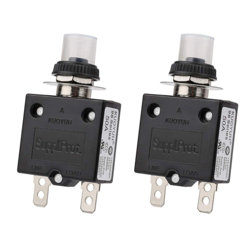 Thermal Circuit Breaker Overload Protector, 50Amp Push Button Manual Reset, 32V DC 125/250VAC
