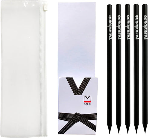 Taekwondo Pencils HB Wood Cased with Clear PVC Pencil Case, Gift Idea for Martial Arts Students (30 Count)