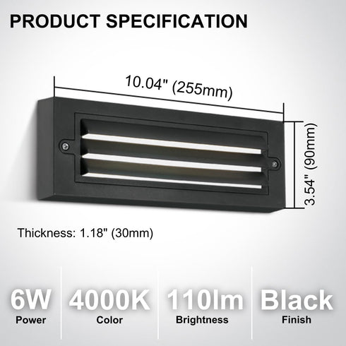 120V 6W IP65 Non-dimmable 4000K (1 Pack) ZONK Outdoor Indoor Step Lights, Line Voltage LED Landscape Stairway Lights