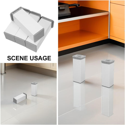Ipetboom 4pcs 12cm Adjustable Cabinet Legs and Furniture Support Feet, White Metal Adjustable Riser Extension for Sofa