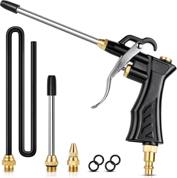 High Volume Air Blow Gun, Brass Adjustable Nozzle, 2 pcs Steel Extensions, 13.7 Inch Universal Blow Hose