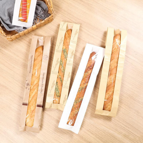 DODXIAOBEUL 50 Bag,13Paper Packaging Goods(13"White) Pcs White Baguette Bread Bags with Window,Clear Bread Bags