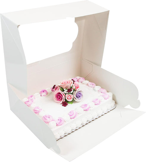 5-Count (14 10 5 Inches, Global Sugar Art Extra Deep Quarter Sheet Cake Box with Window, Sturdy, AutoPopup x x White)
