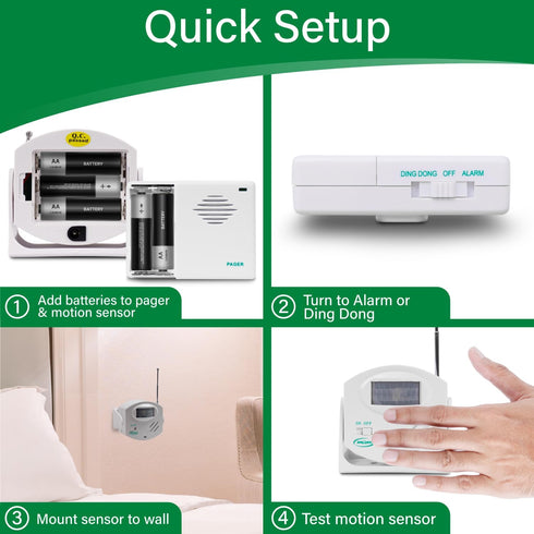 Smart Caregiver Wireless Motion Sensor Alarm System with Pager for Fall Prevention, 300' Range