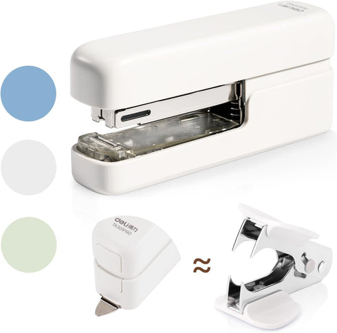 deli Desktop Stapler with Integrated Staple Remover, 45 Sheet Capacity, White Office Stapler