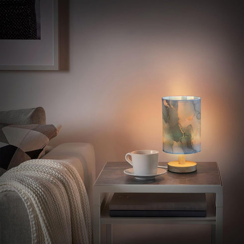 Bedside Table Lamp, Abstract Gold Navy Blue Marble Pattern Small LED Desk Light USB Nightstand Lamp with Non Slip Wood