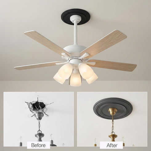 Yuanan 12.2" 3.9" Ceiling Medallions for Light Fixtures, OD X ID PU Ceiling Light Medallion Black Ceilings Fan Cover