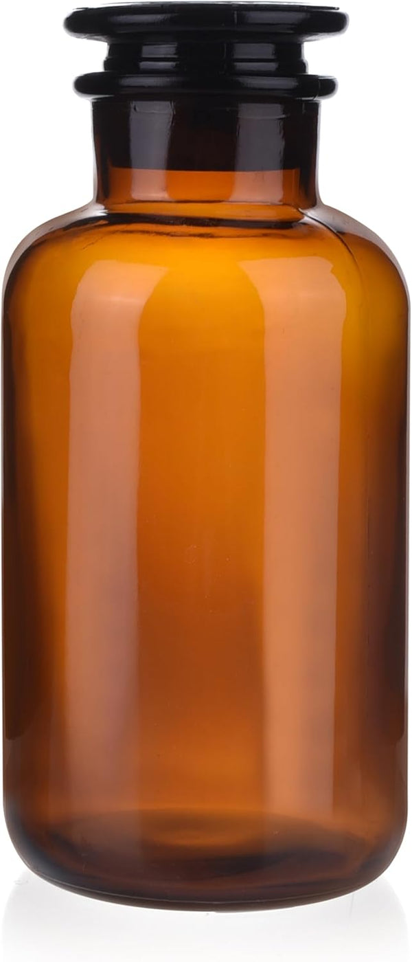 1000ml Lab Amber Glass Reagent Bottle, Wide Mouth Brown Storage Bottle with Ground Stopper